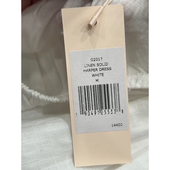 NWT Eberjey Womens 100% Linen Harper Dress Midi Button Front Belted White Size M - Picture 13 of 14